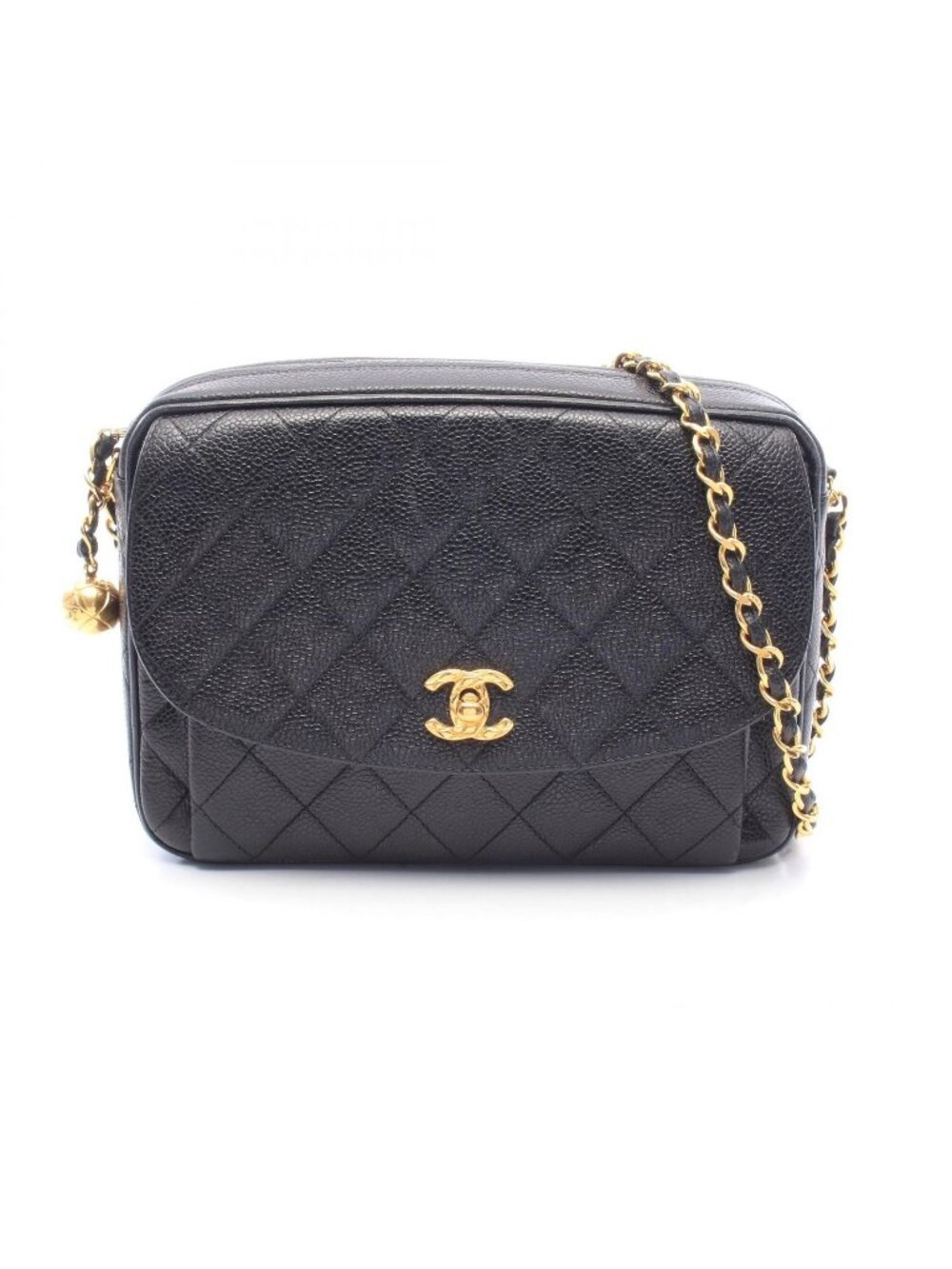 Chanel Shoulder Bag Quilted Black Caviar Leather Chain